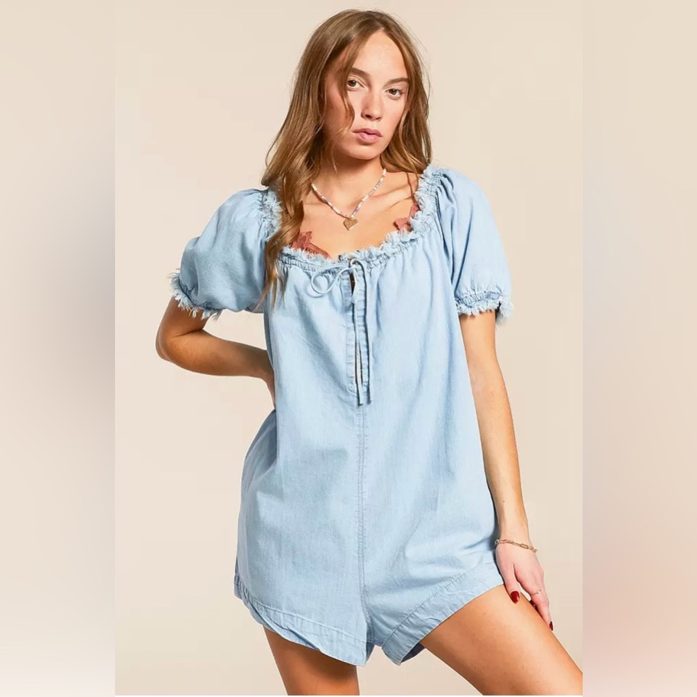 Free People Sky Blue Denim Romper